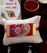  men red stone-studded rakhi with roli chawal