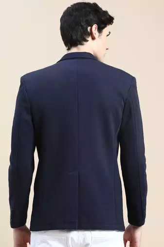 Men's Notched Lapel Solid Navy Blue Single Breasted Blazer