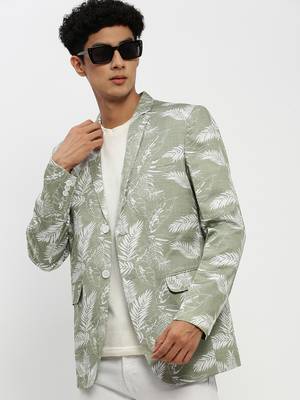 Men's Notched Lapel Sea Green Single-Breasted Slim Fit Blazer 1