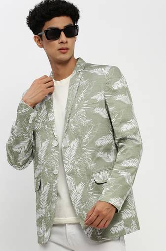 Men's Notched Lapel Sea Green Single-Breasted Slim Fit Blazer