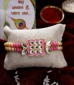  men pink & gold-toned kundan-studded rakhi with roli chawal