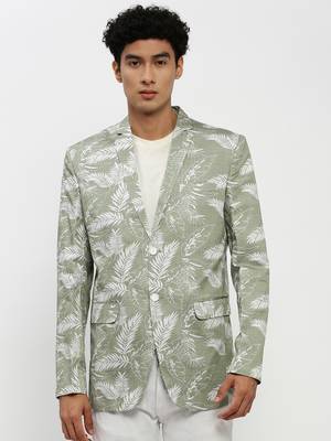 Men's Notched Lapel Sea Green Single-Breasted Slim Fit Blazer 2