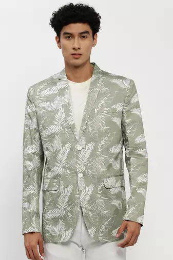 Men's Notched Lapel Sea Green Single-Breasted Slim Fit Blazer