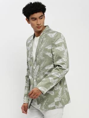 Men's Notched Lapel Sea Green Single-Breasted Slim Fit Blazer 3