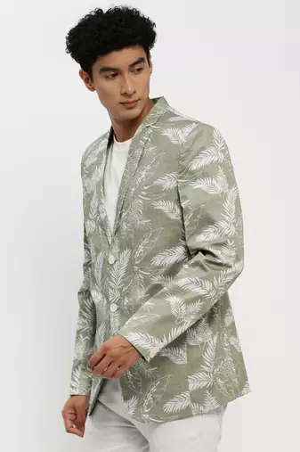 Men's Notched Lapel Sea Green Single-Breasted Slim Fit Blazer