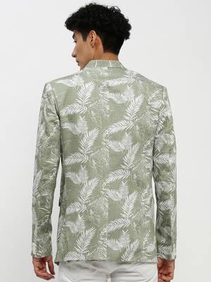 Men's Notched Lapel Sea Green Single-Breasted Slim Fit Blazer 4