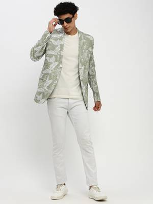 Men's Notched Lapel Sea Green Single-Breasted Slim Fit Blazer 5