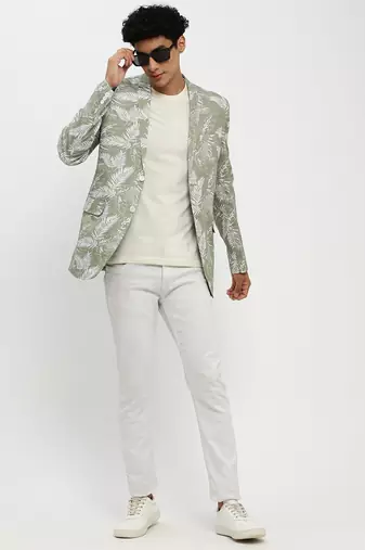 Men's Notched Lapel Sea Green Single-Breasted Slim Fit Blazer
