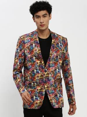 Men's Notched Lapel Multi Single-Breasted Slim Fit Blazer 2