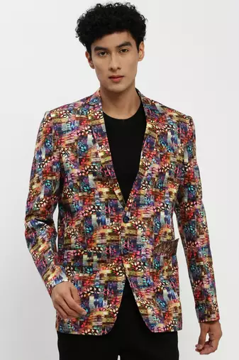 Men's Notched Lapel Multi Single-Breasted Slim Fit Blazer