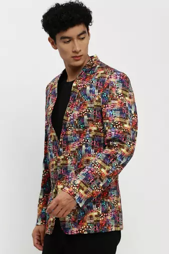 Men's Notched Lapel Multi Single-Breasted Slim Fit Blazer