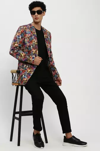 Men's Notched Lapel Multi Single-Breasted Slim Fit Blazer