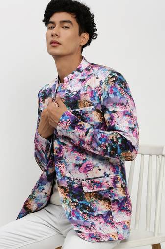 Men's Mandarin Collar Multi Bandhgala Slim Fit Blazer