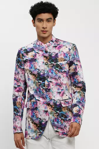 Men's Mandarin Collar Multi Bandhgala Slim Fit Blazer