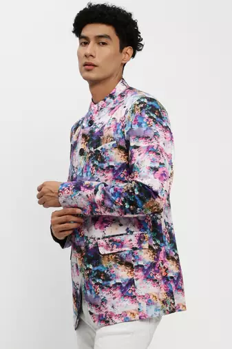 Men's Mandarin Collar Multi Bandhgala Slim Fit Blazer