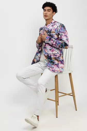 Men's Mandarin Collar Multi Bandhgala Slim Fit Blazer