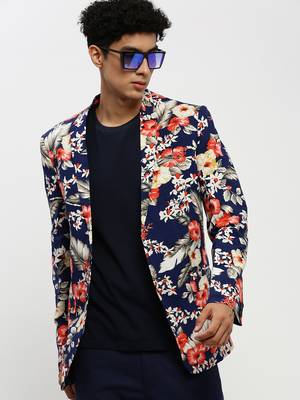 Men's Notched Lapel Navy Blue Single-Breasted Slim Fit Blazer 1