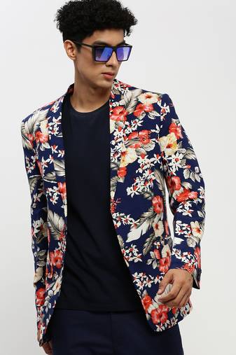 Men's Notched Lapel Navy Blue Single-Breasted Slim Fit Blazer
