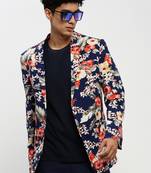 Men's Notched Lapel Navy Blue Single-Breasted Slim Fit Blazer