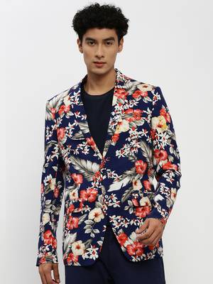 Men's Notched Lapel Navy Blue Single-Breasted Slim Fit Blazer 2