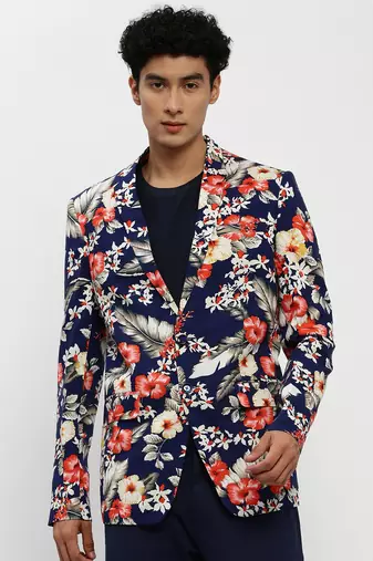 Men's Notched Lapel Navy Blue Single-Breasted Slim Fit Blazer