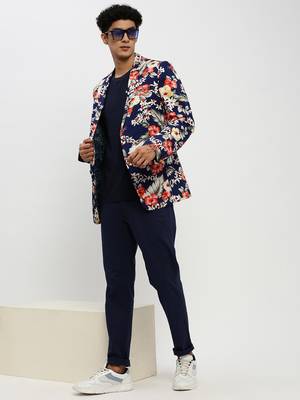 Men's Notched Lapel Navy Blue Single-Breasted Slim Fit Blazer 5