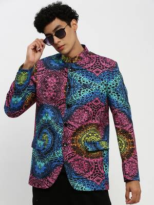 Men's Mandarin Collar Multicolor Bandhgala Slim Fit Blazer 1
