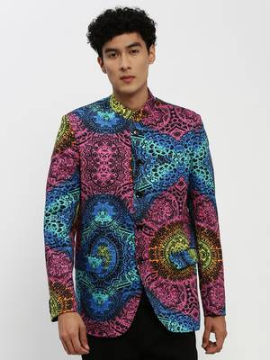 Men's Mandarin Collar Multicolor Bandhgala Slim Fit Blazer 2