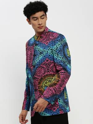 Men's Mandarin Collar Multicolor Bandhgala Slim Fit Blazer 3