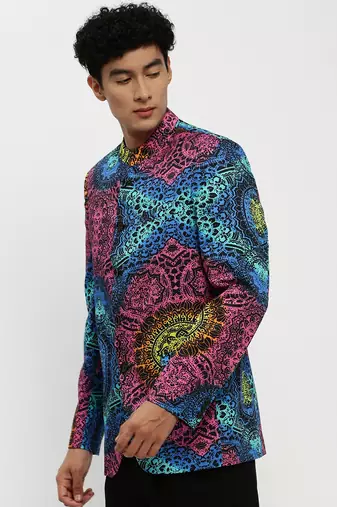 Men's Mandarin Collar Multicolor Bandhgala Slim Fit Blazer