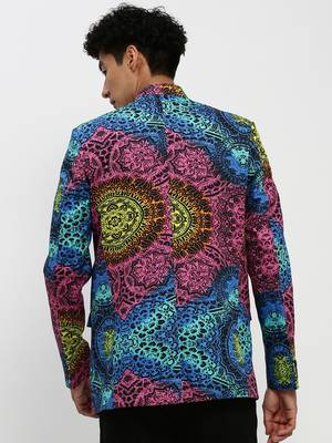 Men's Mandarin Collar Multicolor Bandhgala Slim Fit Blazer 4