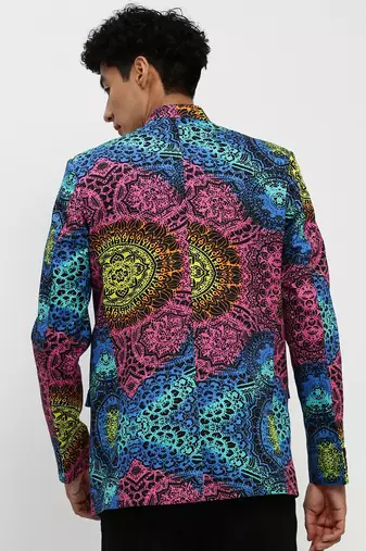 Men's Mandarin Collar Multicolor Bandhgala Slim Fit Blazer