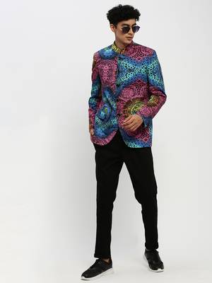 Men's Mandarin Collar Multicolor Bandhgala Slim Fit Blazer 5