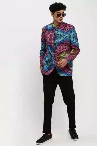 Men's Mandarin Collar Multicolor Bandhgala Slim Fit Blazer