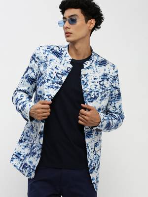 men's mandarin collar blue bandhgala slim fit blazer 1