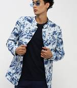 men's mandarin collar blue bandhgala slim fit blazer