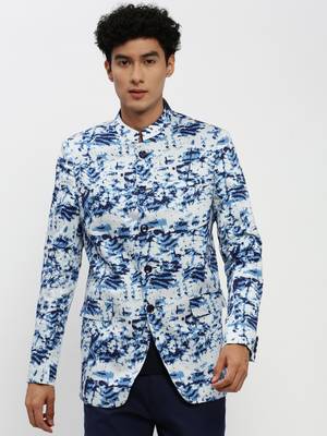 men's mandarin collar blue bandhgala slim fit blazer 2