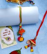  women set of 2 red beaded lumba rakhi with roli chawal