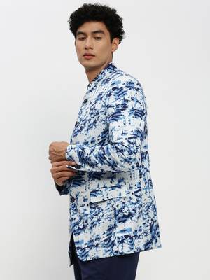 men's mandarin collar blue bandhgala slim fit blazer 3