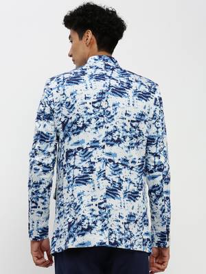 men's mandarin collar blue bandhgala slim fit blazer 4