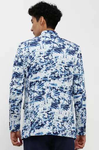 men's mandarin collar blue bandhgala slim fit blazer
