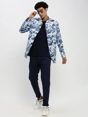 men's mandarin collar blue bandhgala slim fit blazer 5