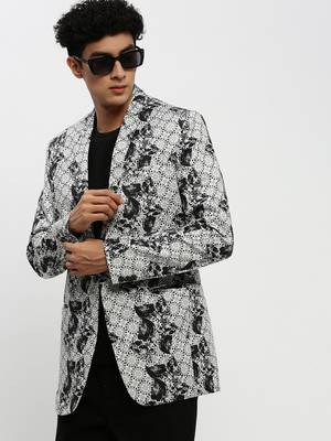 Men's Notched Lapel Grey Single-Breasted Slim Fit Blazer 1