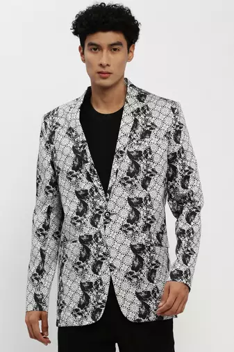 Men's Notched Lapel Grey Single-Breasted Slim Fit Blazer
