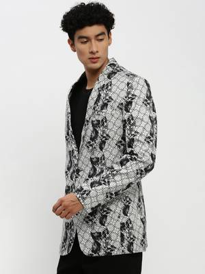 Men's Notched Lapel Grey Single-Breasted Slim Fit Blazer 3