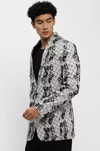 Men's Notched Lapel Grey Single-Breasted Slim Fit Blazer