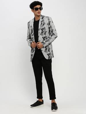 Men's Notched Lapel Grey Single-Breasted Slim Fit Blazer 5