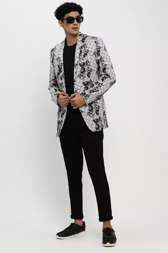 Men's Notched Lapel Grey Single-Breasted Slim Fit Blazer