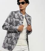 Men's Mandarin Collar Grey Bandhgala Slim Fit Blazer