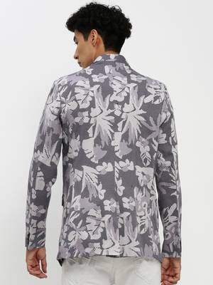 Men's Mandarin Collar Grey Bandhgala Slim Fit Blazer 4